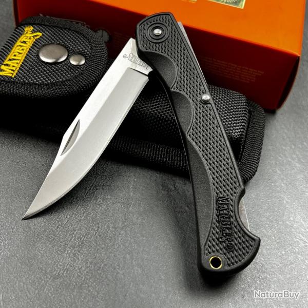 Grand Couteau Chasse Marbles Black Manche Abs Lame Acier 440 Scurit Locback Etui Nylon