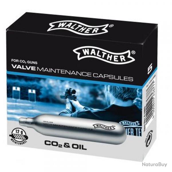 Capsules de Nettoyage CO2 Walther 12 g - Lot de 5 - Puissance Constante - Pour Armes  Air Comprim