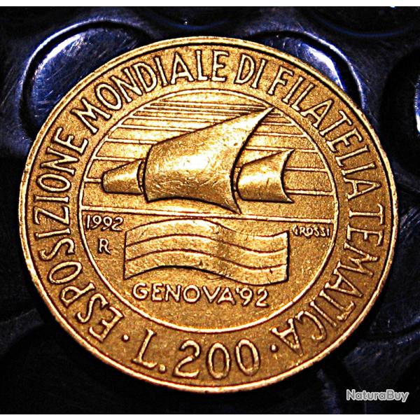 Italie piece de 200 L Genova 92 exposition mondiale filatelie ttb