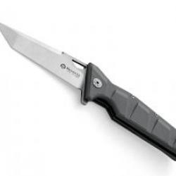 Couteau Maserin ARTIGLIO lame à trou forme tanto acier D2 finition « stonewashed » Manche G10 gris