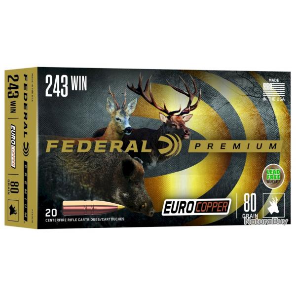 Munitions FEDERAL premium euro Copper cal.243 Win 80 gr par 20