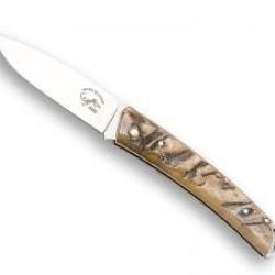 Couteau Salamandra lame acier inox N690 manche 9 cm corne brute.