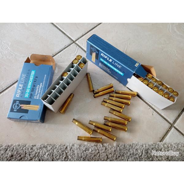 Lot de 40 tuis douilles de calibre 30-30 winchester tires une seule fois