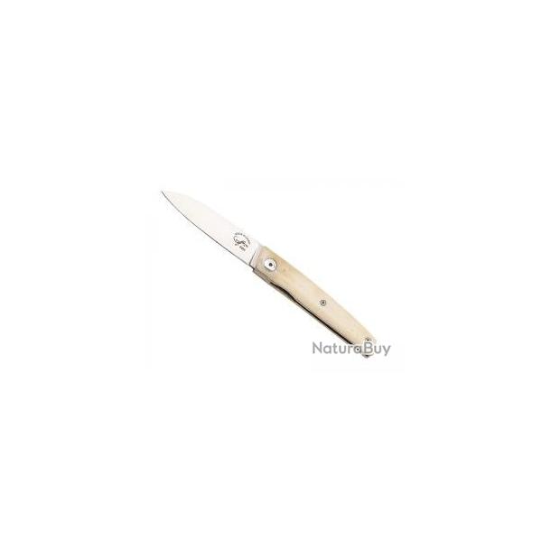 Couteau Salamandra lame acier inox N690 manche 9 cm os blanc