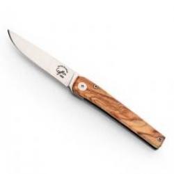 Couteau Salamandra  lame acier N690Co à cran intérieur manche 9 cm olivier au recto