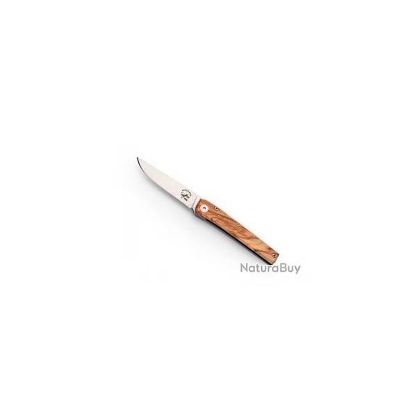 Couteau Salamandra  lame acier N690Co  cran intrieur manche 9 cm olivier au recto