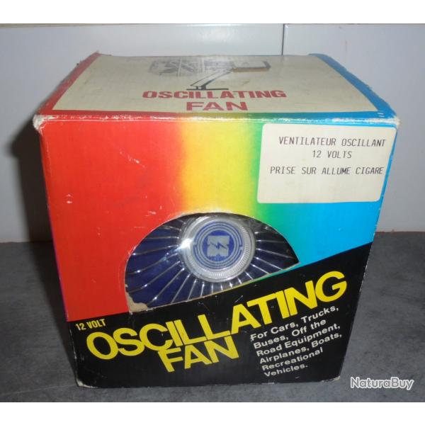VINTAGE VENTILATEUR OSCILLANT 12 Volts - Prise Allume Cigare - BOITE D'ORIGINE