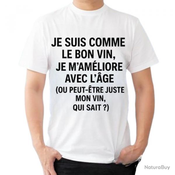 Tee-shirt humoristique "Je suis comme le bon, je m'amliore avec l'age..."