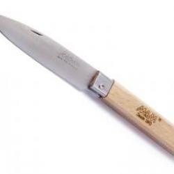 Couteau M.A.M. lame pointue inox, manche 10 cm hêtre, mitre inox.