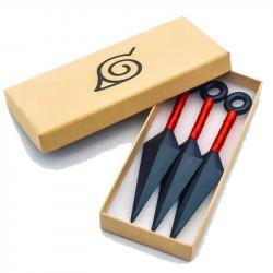 SET DE 3 KUNAI NINJA 13CM NOIR ET ROUGE