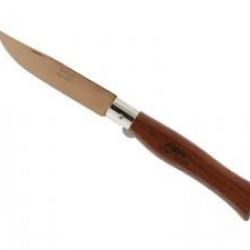 Couteau M.A.M., lame pointue inox revêtement titanium bronzé à cran intérieur manche 12,5cm