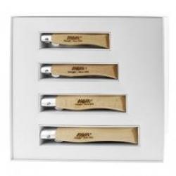 Coffret cadeau 4 couteaux M.A.M., lame dos droit inox revêtement titanium noir à cran intérieur
