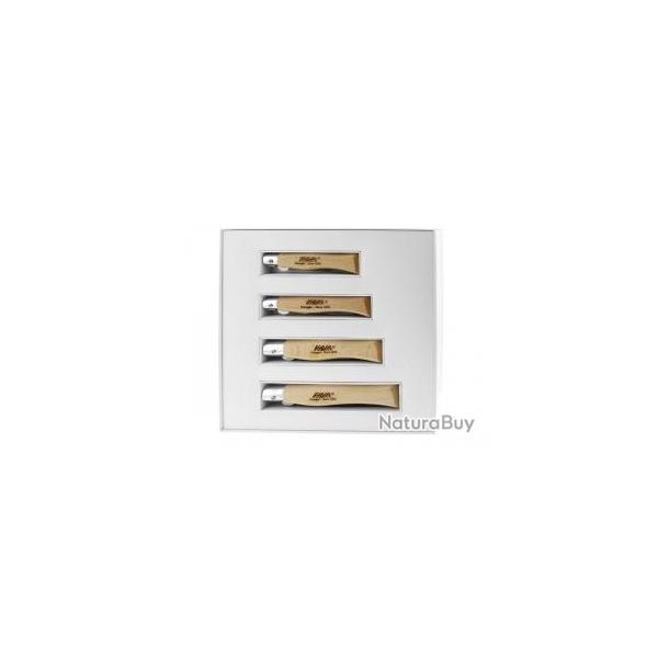 Coffret cadeau 4 couteaux M.A.M., lame dos droit inox revtement titanium noir  cran intrieur