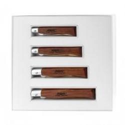 Coffret cadeau 4 couteaux M.A.M., lame dos droit inox revêtement titanium bronzé à cran intérieur