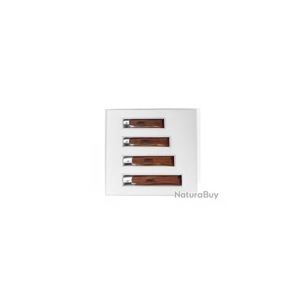 Coffret cadeau 4 couteaux M.A.M., lame dos droit inox revtement titanium bronz  cran intrieur