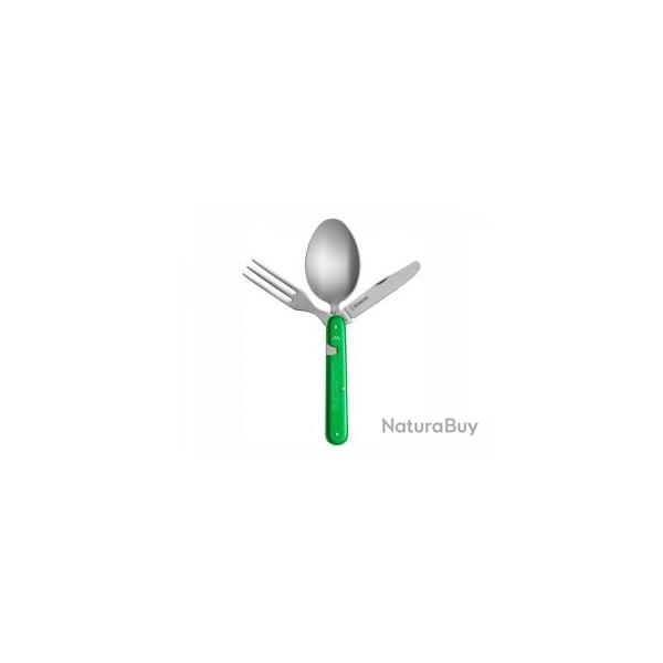 Couteau couvert camping Mercury 3 pices inox dmontables manche aluminium anodis vert +tui