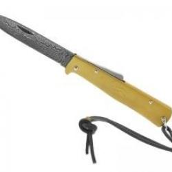 Couteau Otter MERCATOR  lame acier damas inox 256 couches avec cran au dos manche en laiton
