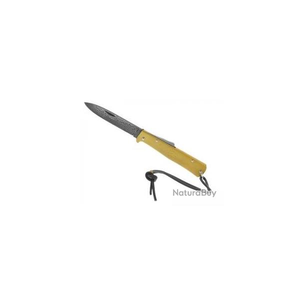 Couteau Otter MERCATOR  lame acier damas inox 256 couches avec cran au dos manche en laiton