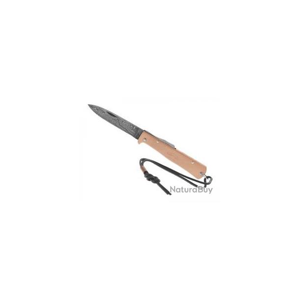 Couteau Otter MERCATOR  lame acier damas inox 256 couches avec cran au dos manche en cuivre
