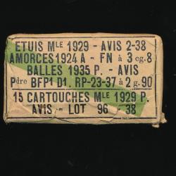 Boite de 15 cartouches Mle 1929P (Perforante) neutralisées TBE 1938 WW2