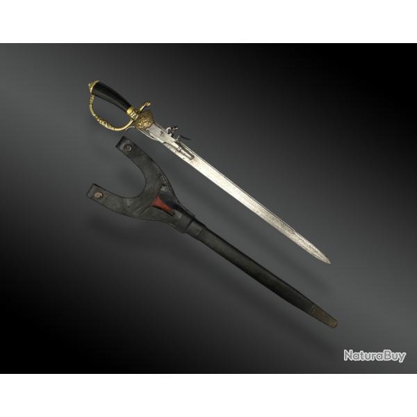 Dague de chasse  systme avec pistolet  silex ; fourreau. Europe, fin XVIIIme sicle