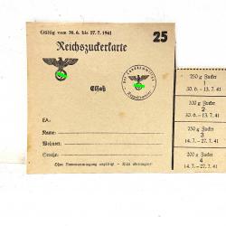 Ancienne carte de ration Allemande Reichszuckerkarte Alsace
