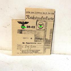 Ancienne carte de ration Allemande Reichszuckerkarte Alsace 1944