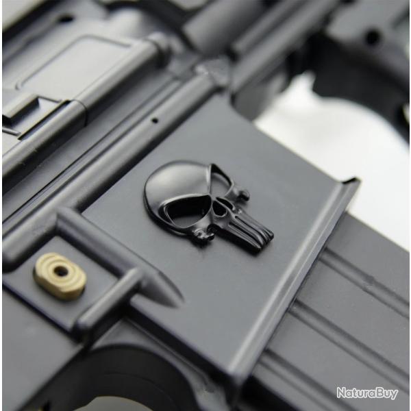 Lot de 2 autocollants 3D en mtal Punisher noir mat