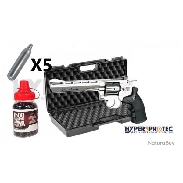 Pack Revolver Dan Wesson chrom 6 pouces - billes acier 4.5 mm
