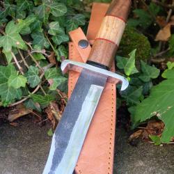 Poignard Bowie Couteau Chasseur Ours Lame Acier Carbone 1075 Manche 3 Bois Etui Cuir Fab Artisanale