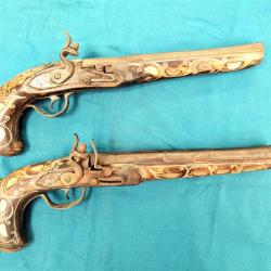 2 Pistolets à silex Empire Ottoman Oriental   XIXème.... Superbe prix de départ