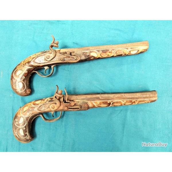 2 Pistolets  silex Empire Ottoman Oriental   XIXme.... Superbe prix de dpart