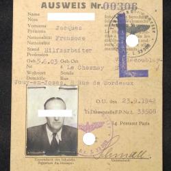 AUTHENTIQUE AUSWEIS ALLEMAND DE 1942 LAISSER PASSER  / WW2 SECONDE GUERRE MONDIALE