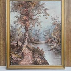 Huile sur toile Vintage Irène Cafieri / "Berge en automne" (44 x 54 cm)
