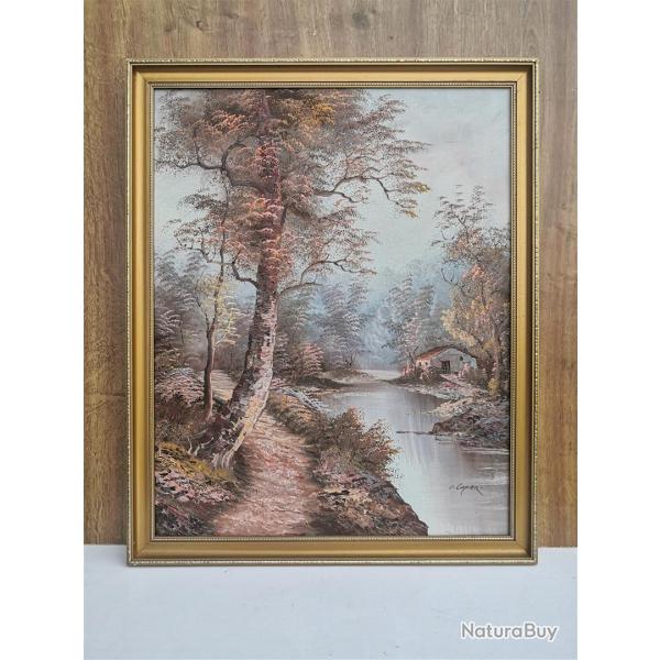 Huile sur toile Vintage Irne Cafieri / "Berge en automne" (44 x 54 cm)