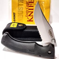 Couteau Lansky Easy Grip Lockback Lame Clip Point Serr Acier Inox Manche caoutchouc Etui Nylon