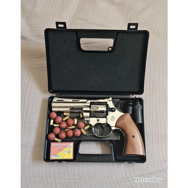 Revolver de dfense Python Chrom crosse bois cal. 9 mm + munitions