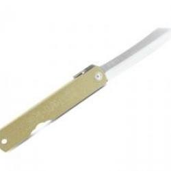 Couteau Higonokami lame acier carbone San Mai manche en laiton doré