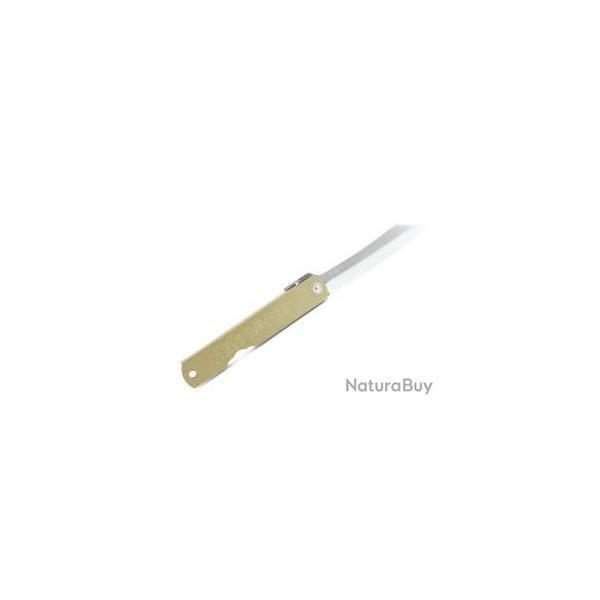 Couteau Higonokami lame acier carbone San Mai manche en laiton dor