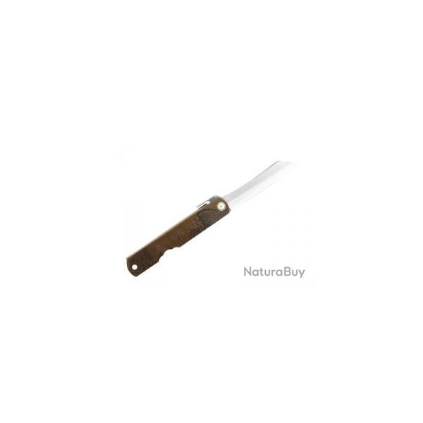 Couteau Higonokami lame acier carbone San Mai manche en laiton brun