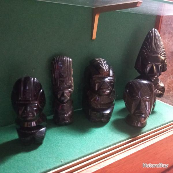 trs belle collection d'obsidienne sculpte  5 sculptures en obsidienne dor et noir