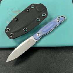 Couteau Kubey Dust Devil Lame Acier Sandvik 14C28N Manche Micarta Bleu Étui Kydex KUB357D