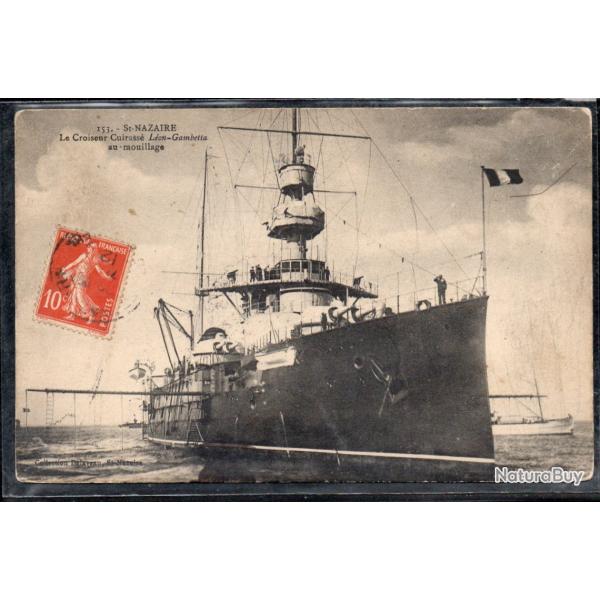 CPA - Marine Militaire -St -NAZAIRE  - Le Croiseur Cuirasse  " Lon - Gambetta " au-mouillage N3756