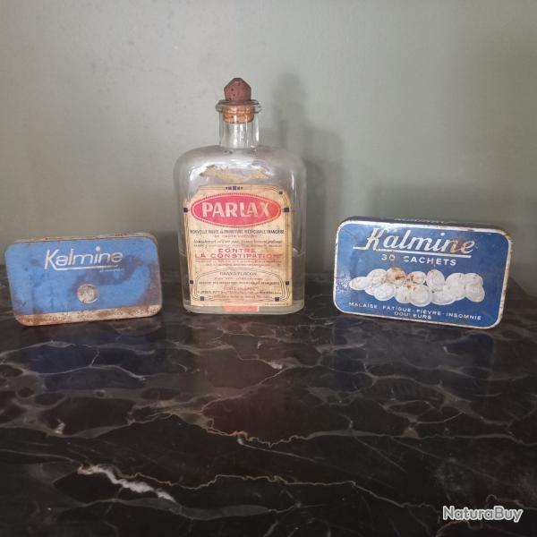 ancienne bouteille mdicale Franaise " PARLAX " +  2 boites mtal