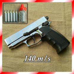 Pistolet à CO2 compact Ekol ES-55 chromé + Munitions