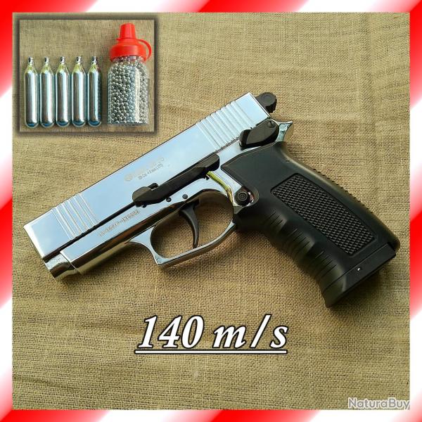 Pistolet  CO2 compact Ekol ES-55 chrom + Munitions