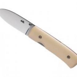 Couteau Citadel  STAVANGER lame acier N690Co à cran intérieur manche en os de buffle blanc +pochette