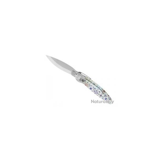 Couteau K2 lame acier Z40C13 microbill manche dcor faence +tui
