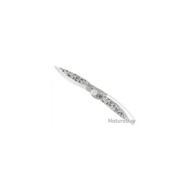 Couteau K2 lame acier Z40C13 microbill manche dcor arabesque +tui
