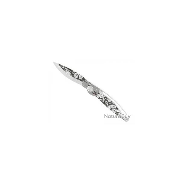 Couteau K2 lame acier Z40C13 microbill manche dcor papillons +tui
